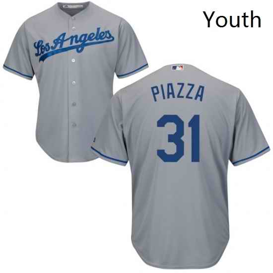Youth Majestic Los Angeles Dodgers 31 Mike Piazza Replica Grey Road Cool Base MLB Jersey